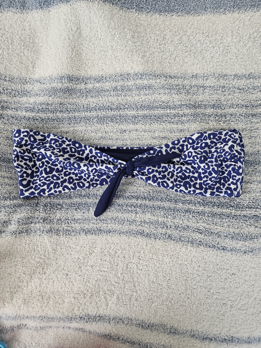 Lemlem Blue and White Leopard Print Bandeau Bikini Top